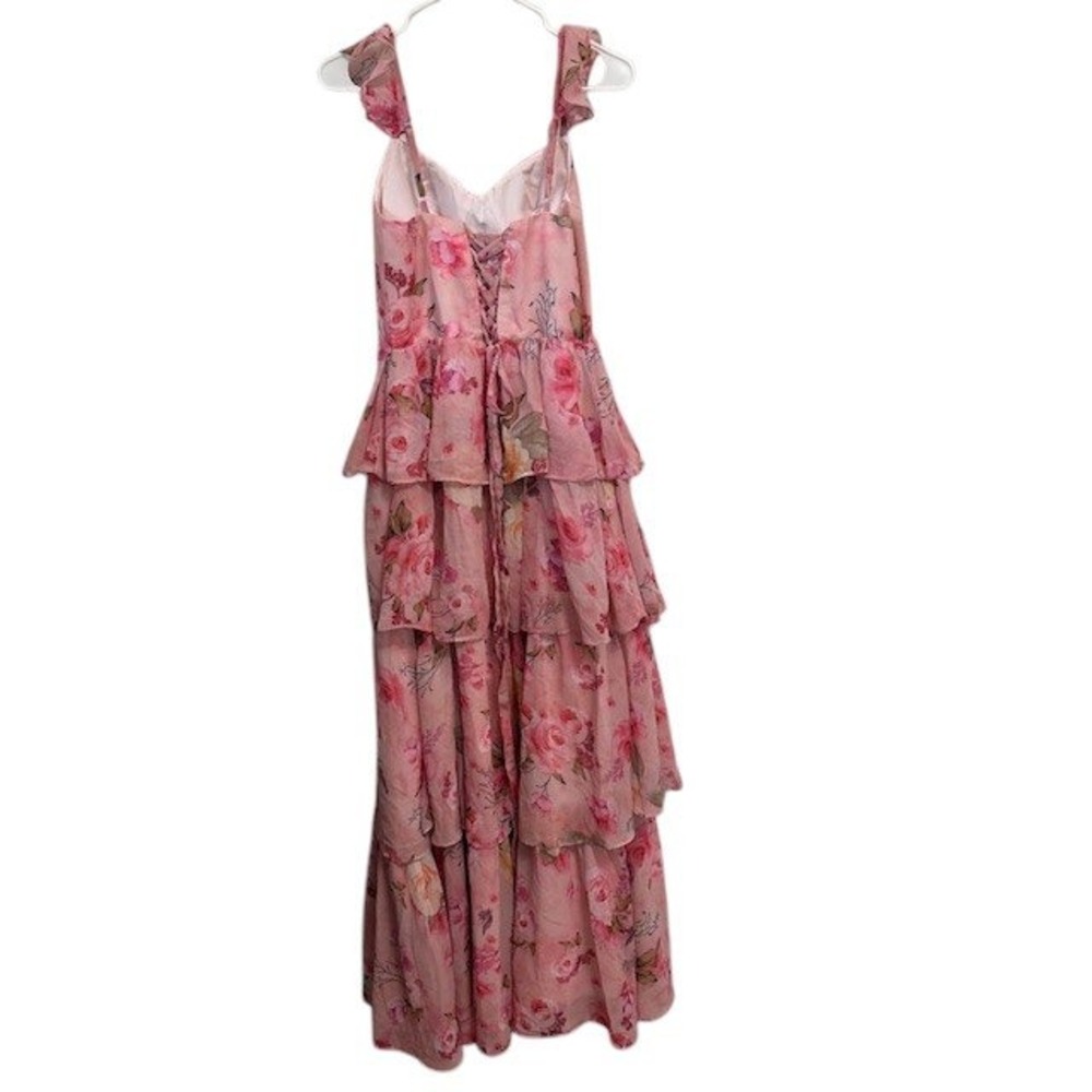 Floral Pink Maxi Dress Ruffle Tiered Corset Back Party Wedding Homecoming Prom‎ - Picture 2 of 16